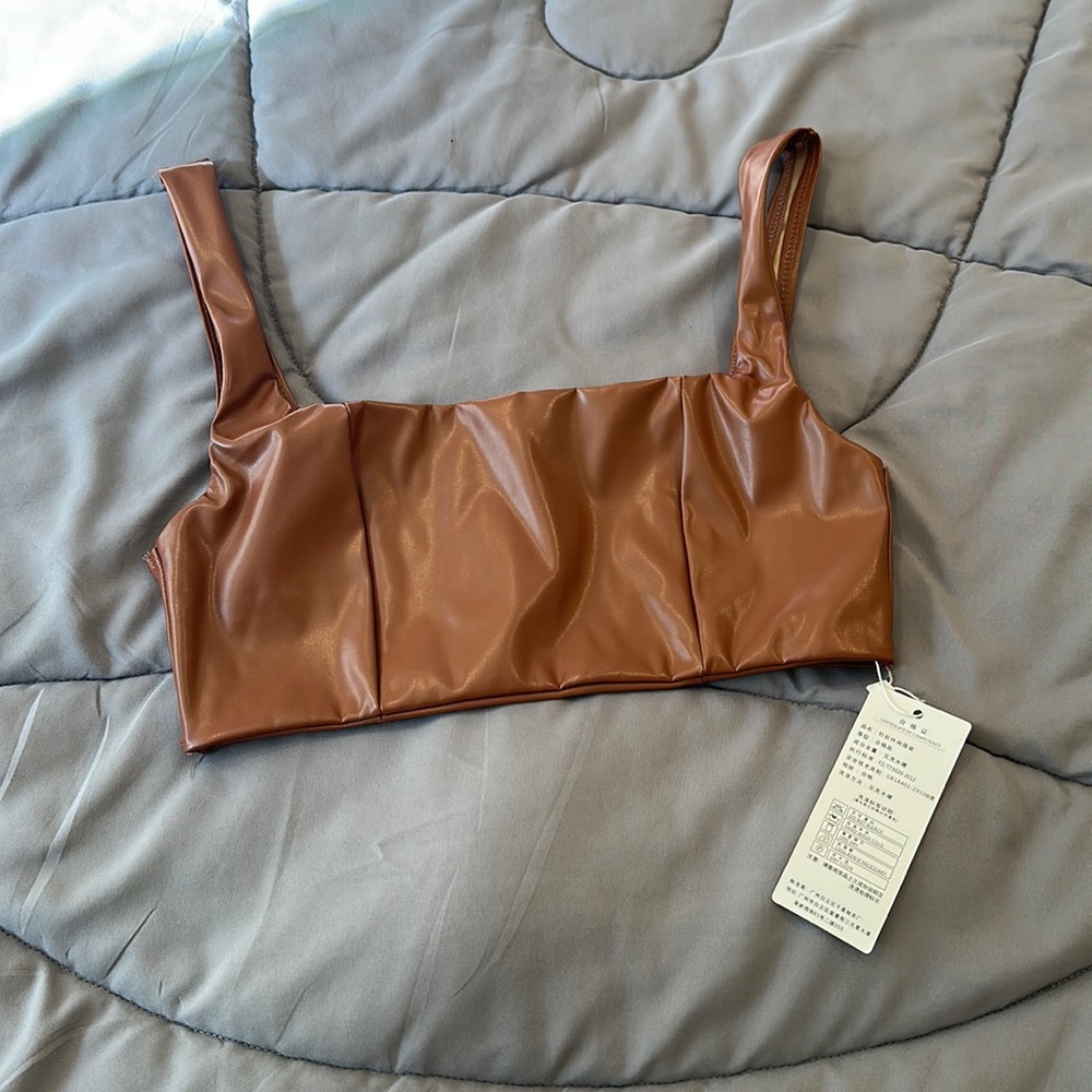 Faux leather brown crop top